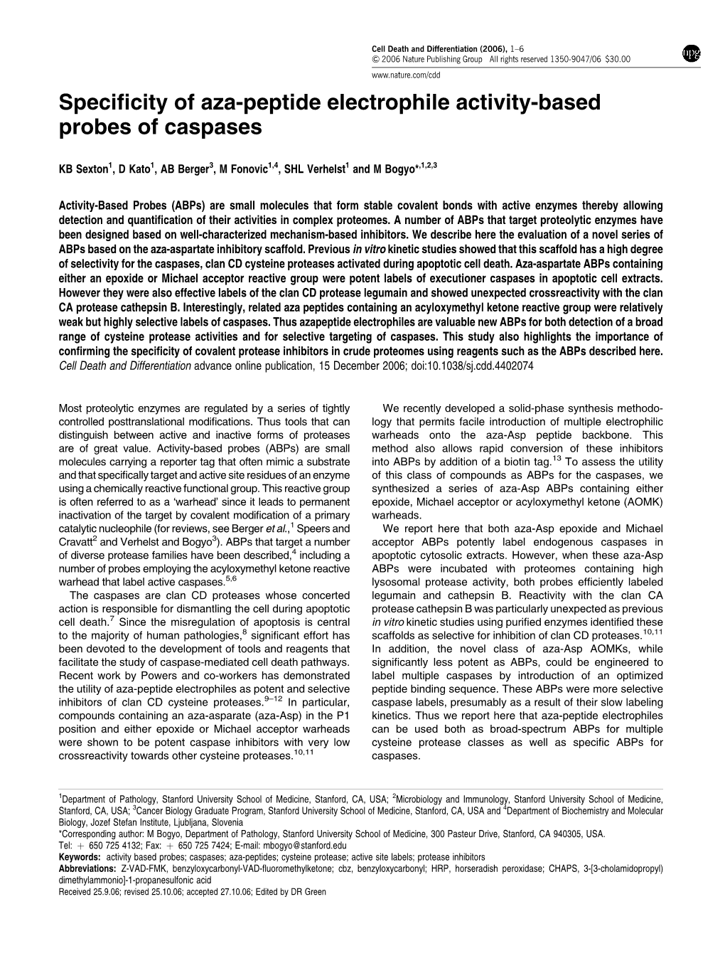 Specificity of Aza-Peptide Electrophile Activity-Based Probes of Caspases