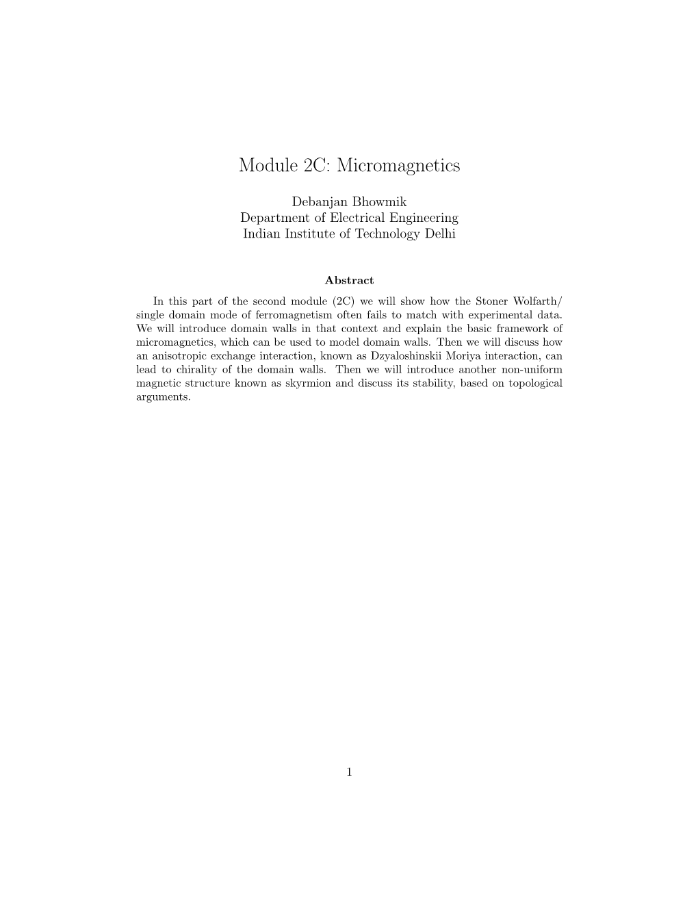 Module 2C: Micromagnetics