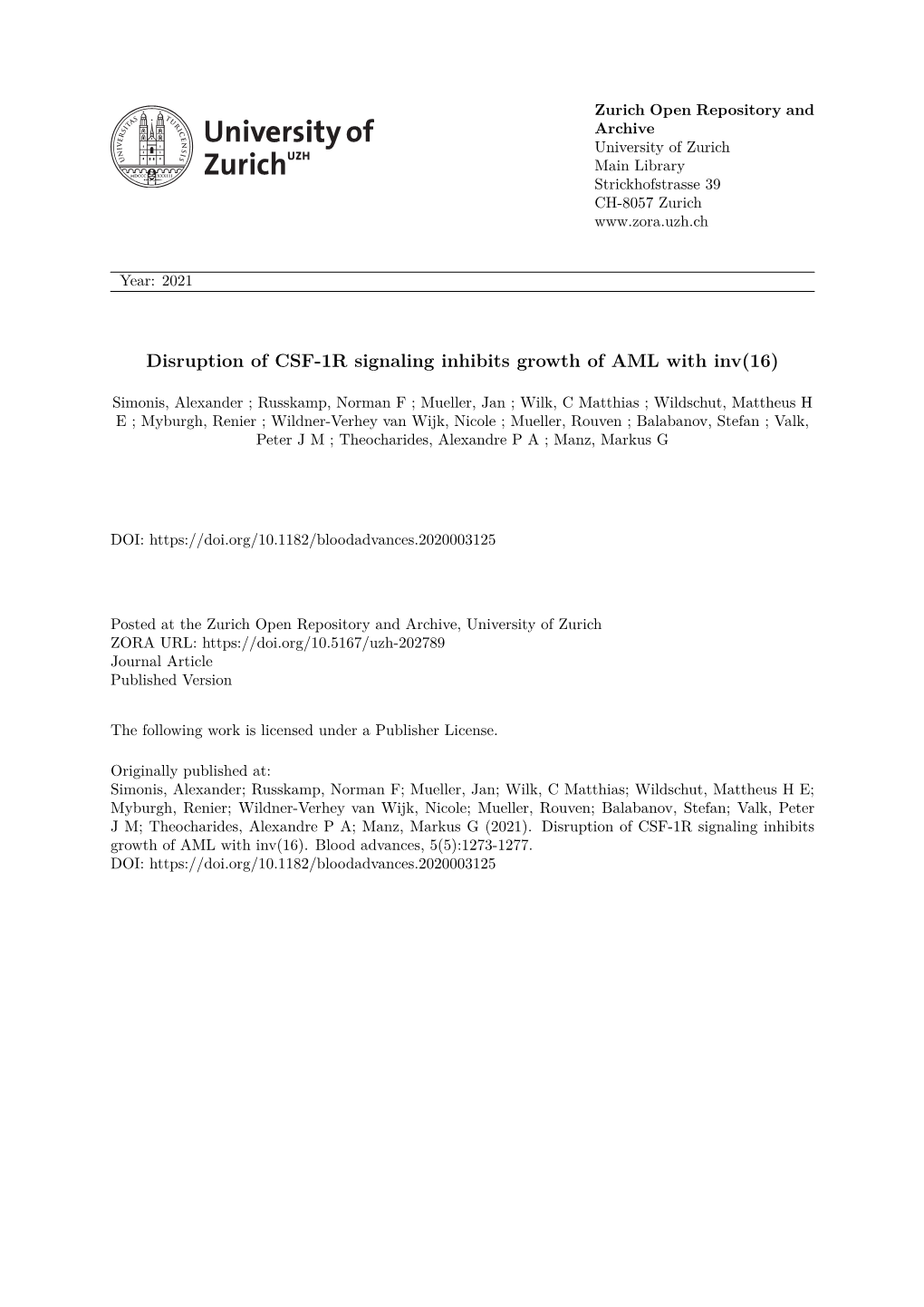 Disruption of CSF-1R Signaling Inhibits Growth of AML with Inv(16)