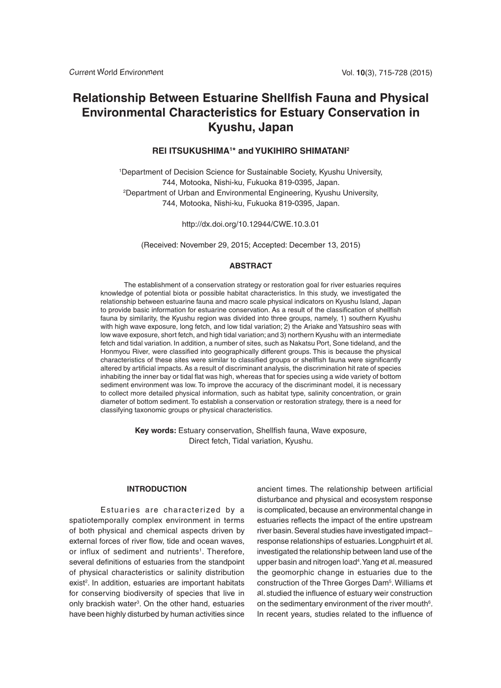 Relationship Between Estuarine Shellfish Fauna and Physical Environmental Characteristics for Estuary Conservation in Kyushu, Japan