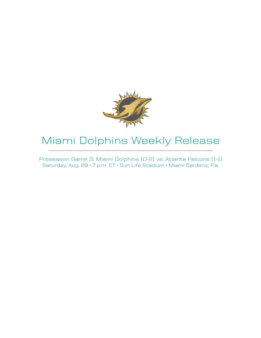 Miami Dolphins Weekly Release