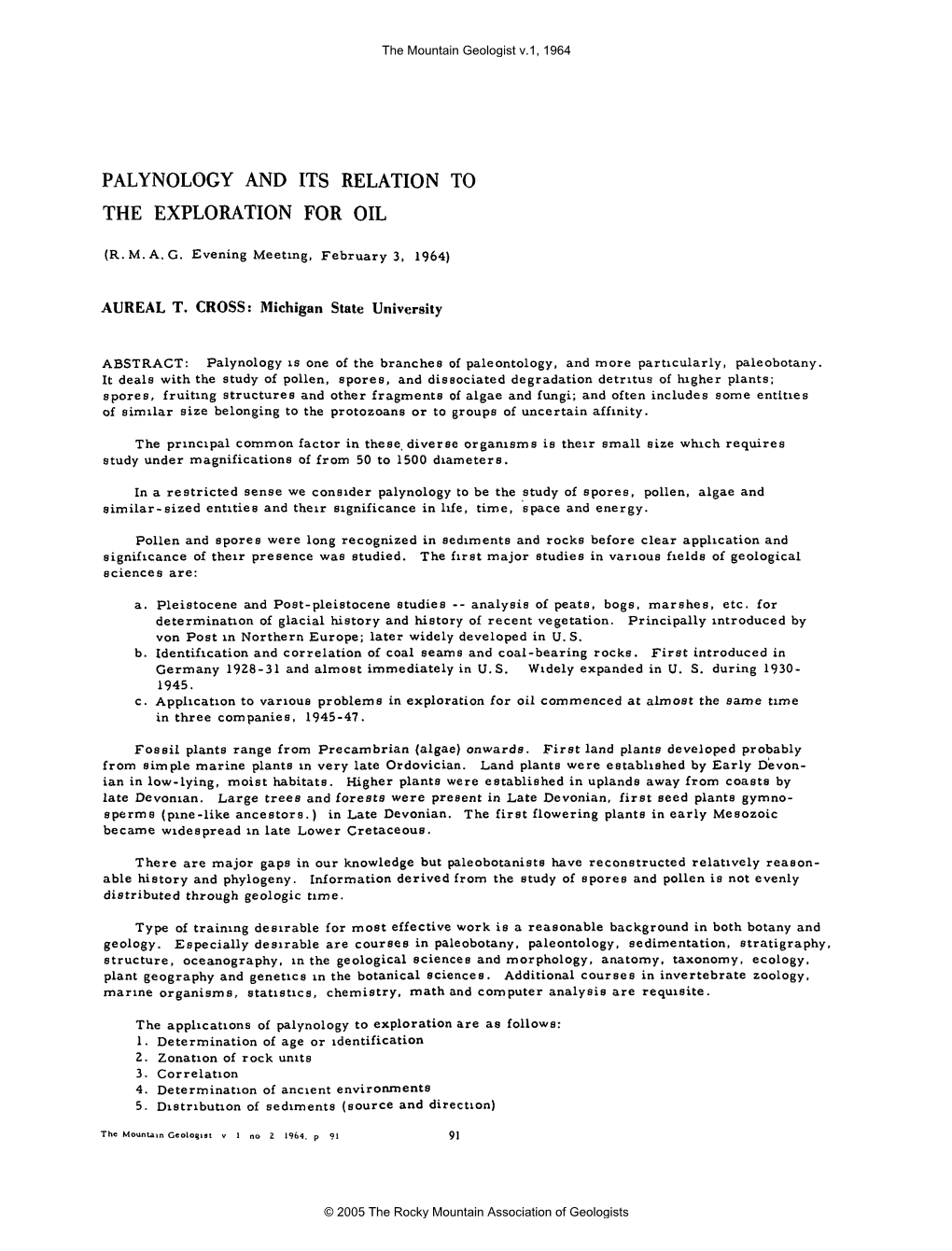 Palynology and Its Relation to the Exploration for Oil