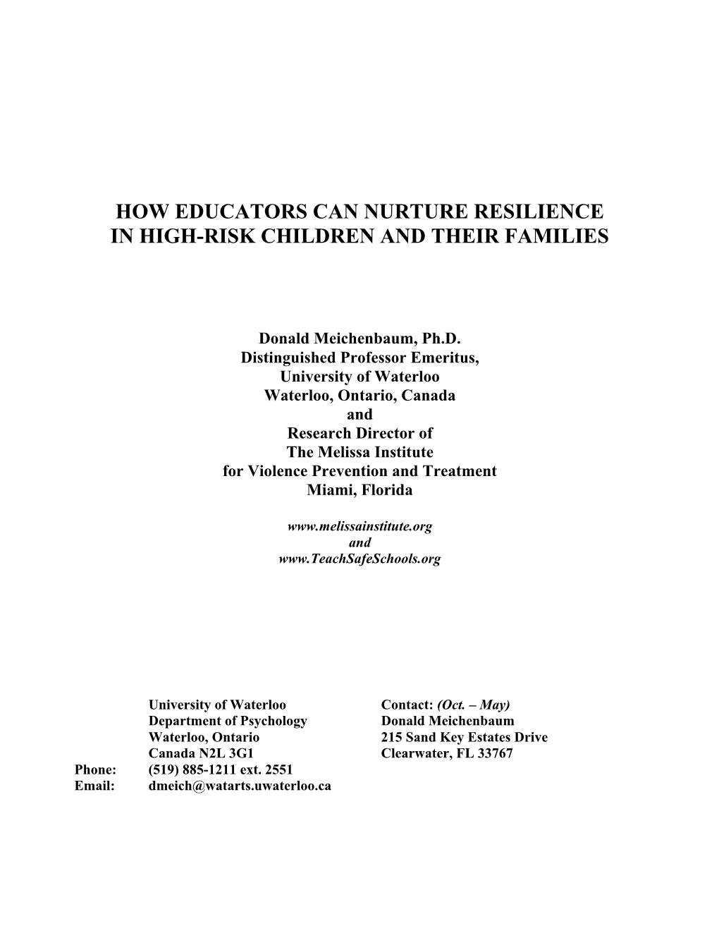 How Educators Can Nurture Resilience in High-Risk Children and Their Families