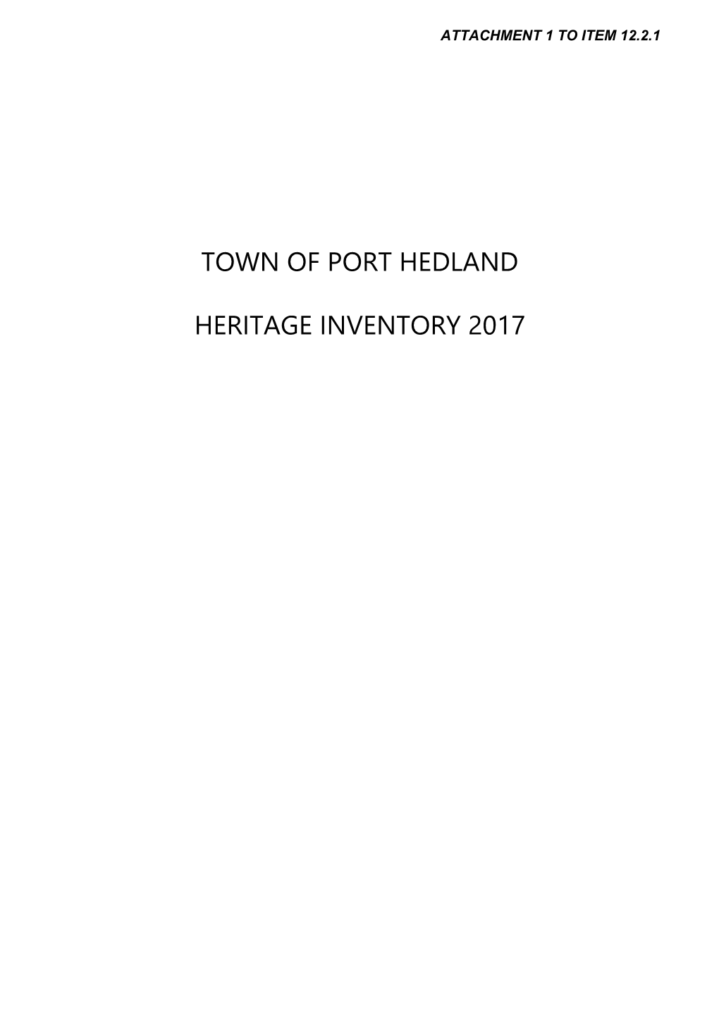 Town of Port Hedland Heritage Inventory 2017