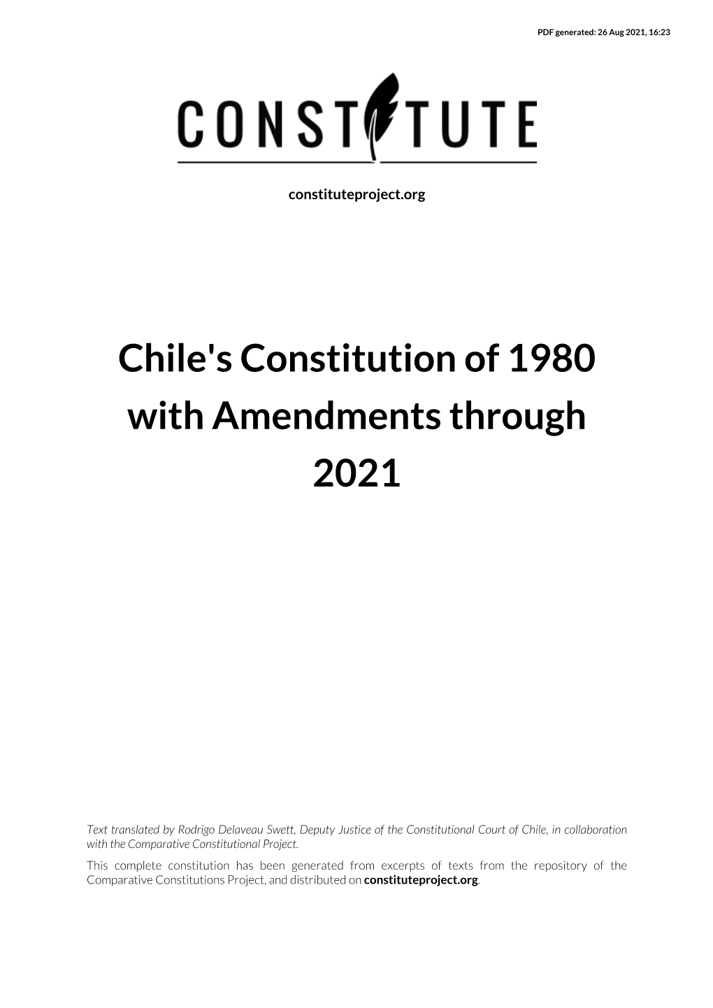 Chile's Constitution of 1980 with Amendments Through 2021