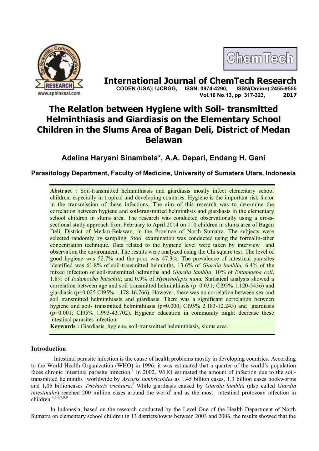 The Relation Between Hygiene with Soil- Transmitted Helminthiasis And