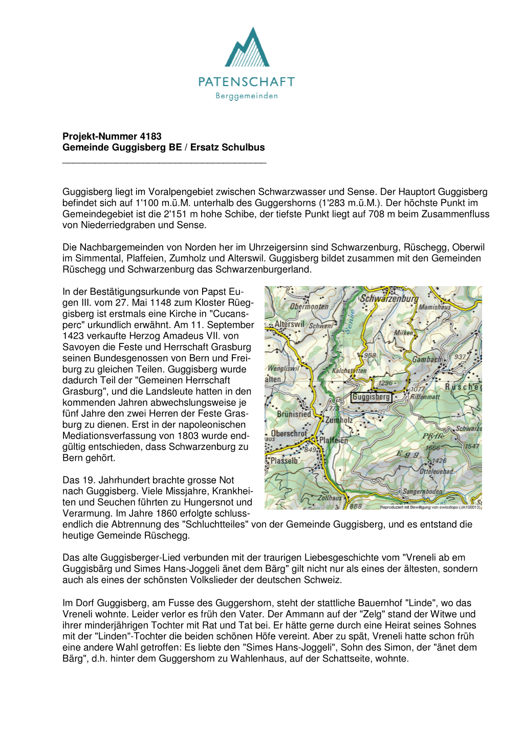 Projekt-Nummer 4183 Gemeinde Guggisberg BE / Ersatz Schulbus ______