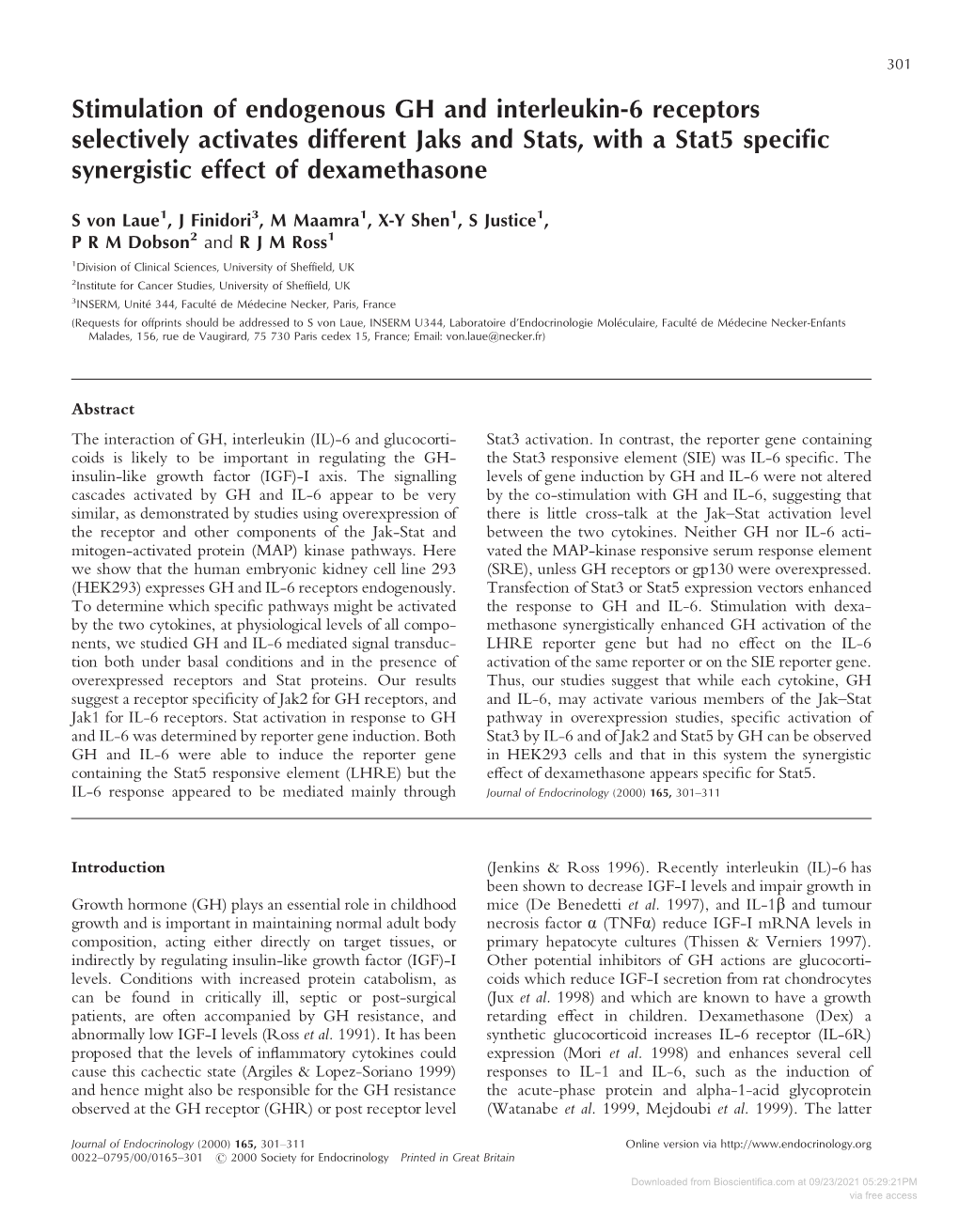 Stimulation of Endogenous GH and Interleukin-6 Receptors Selectively Activates Different Jaks and Stats, with a Stat5 Speciﬁc Synergistic Effect of Dexamethasone