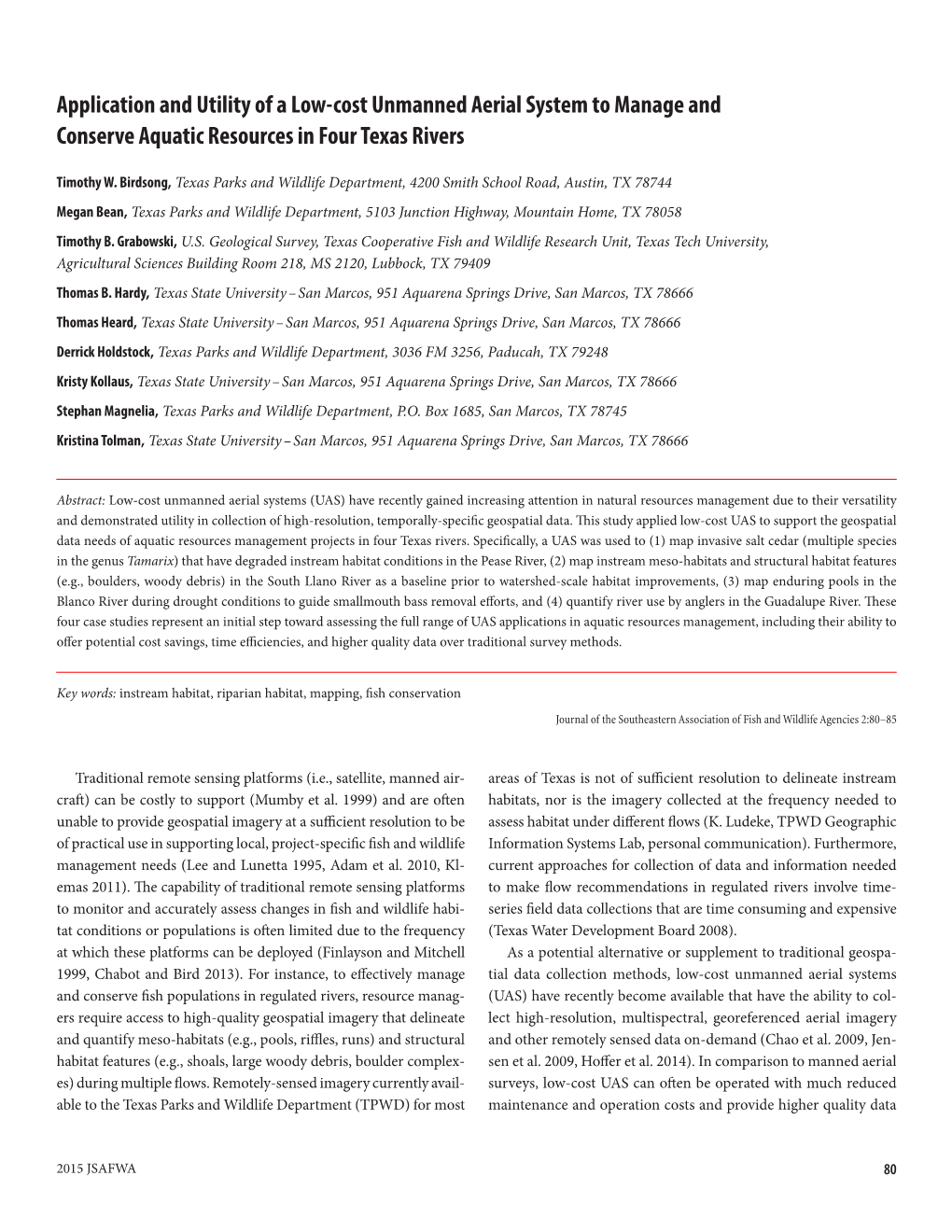 Application and Utility of a Low-Cost Unmanned Aerial System to Manage and Conserve Aquatic Resources in Four Texas Rivers