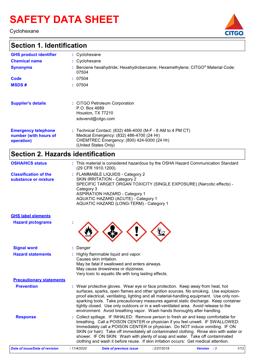 SAFETY DATA SHEET Cyclohexane