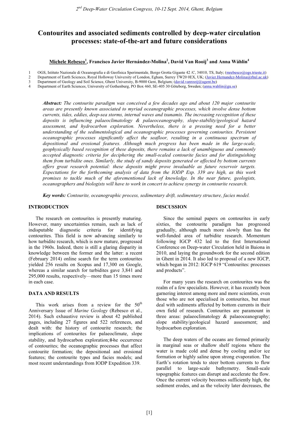 Contourites and Associated Sediments Controlled by Deep-Water Circulation Processes: State-Of-The-Art and Future Considerations