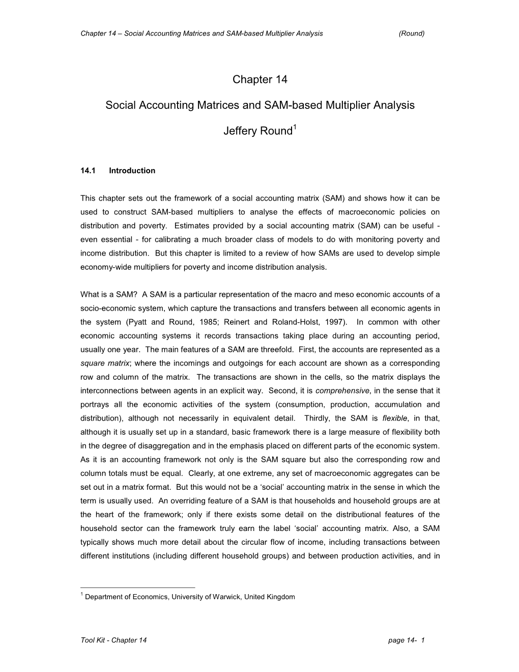 "Social Accounting Matrices and SAM-Based Multiplier Analysis"
