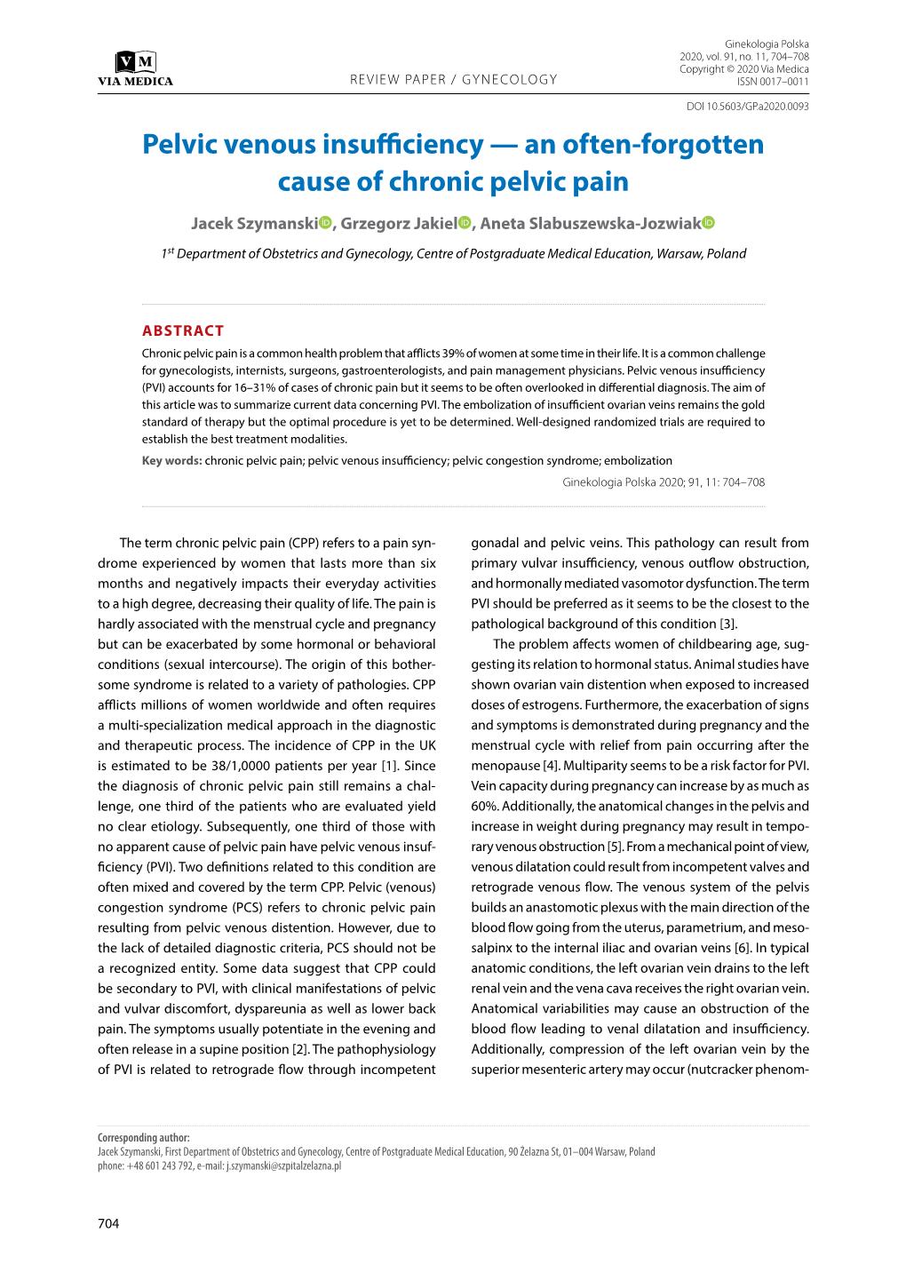 Pelvic Venous Insufficiency — an Often-Forgotten Cause of Chronic Pelvic Pain