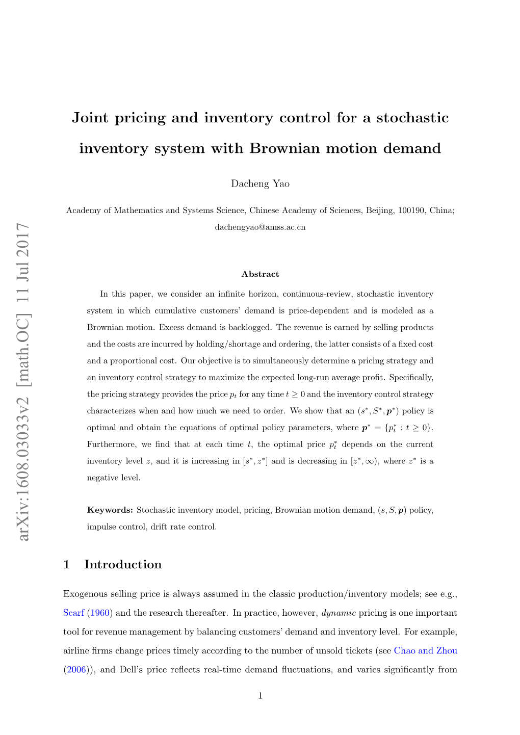 Joint Pricing and Inventory Control for a Stochastic Inventory System With