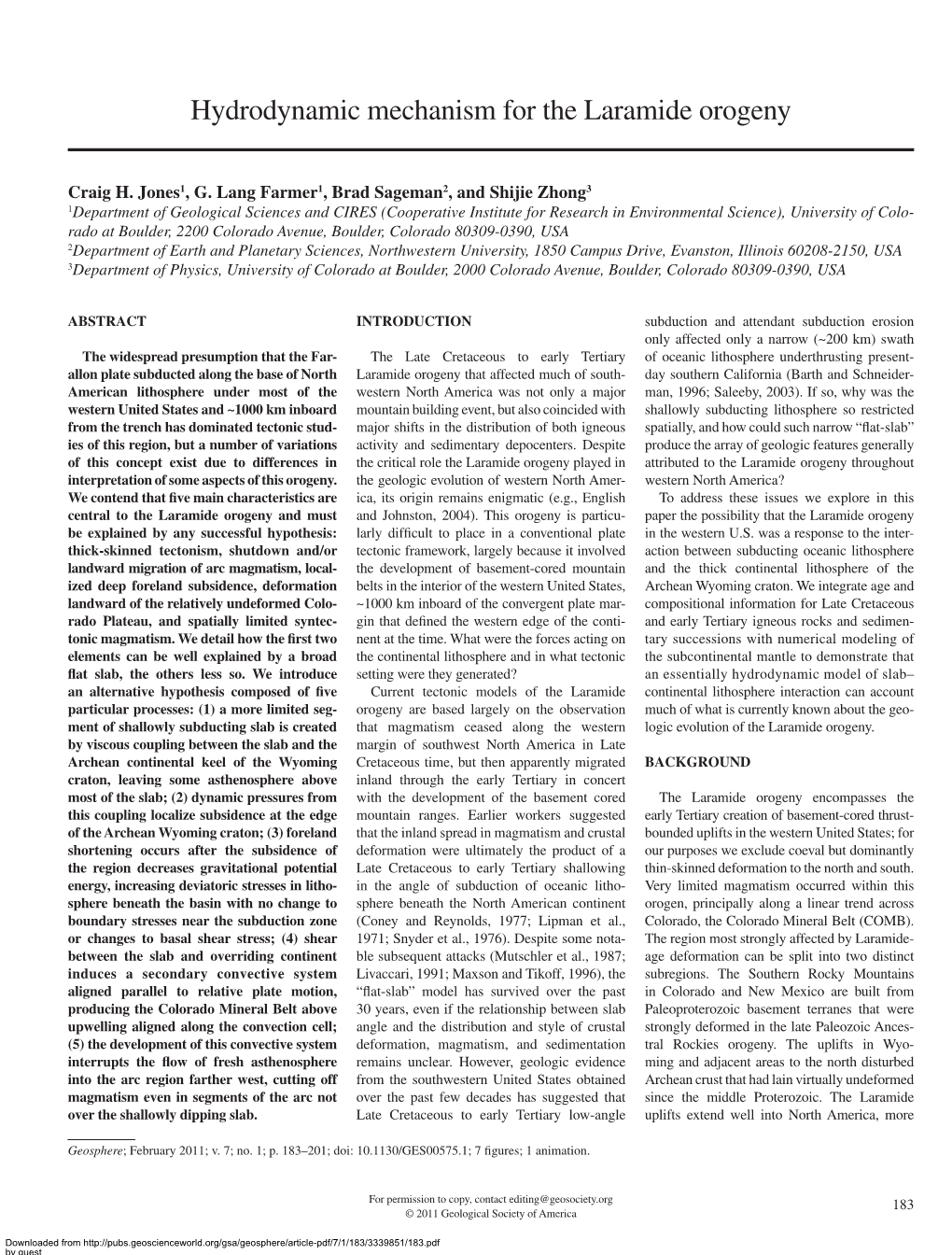 Hydrodynamic Mechanism for the Laramide Orogeny