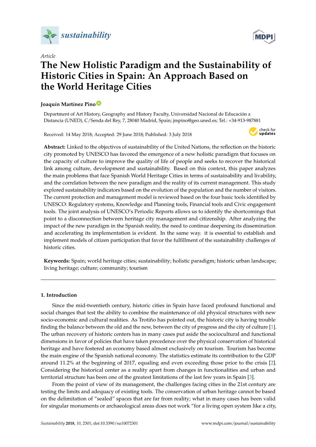 The New Holistic Paradigm and the Sustainability of Historic Cities in Spain: an Approach Based on the World Heritage Cities