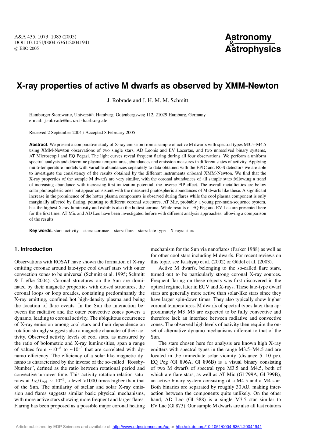 X-Ray Properties of Active M Dwarfs As Observed by XMM-Newton