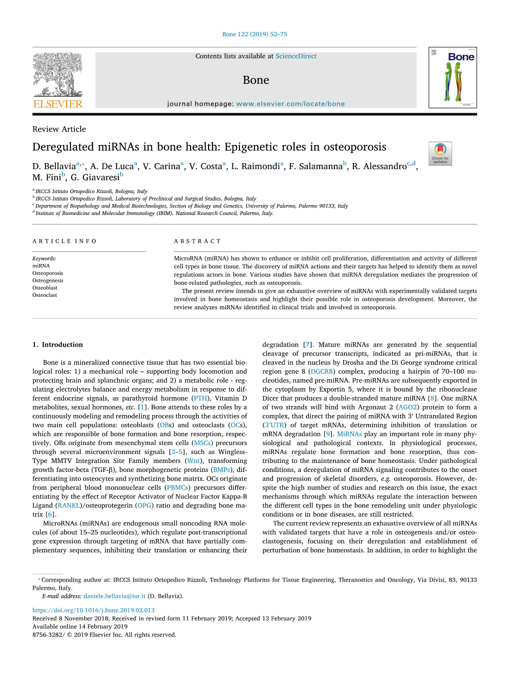 Deregulated Mirnas in Bone Health Epigenetic Roles in Osteoporosis