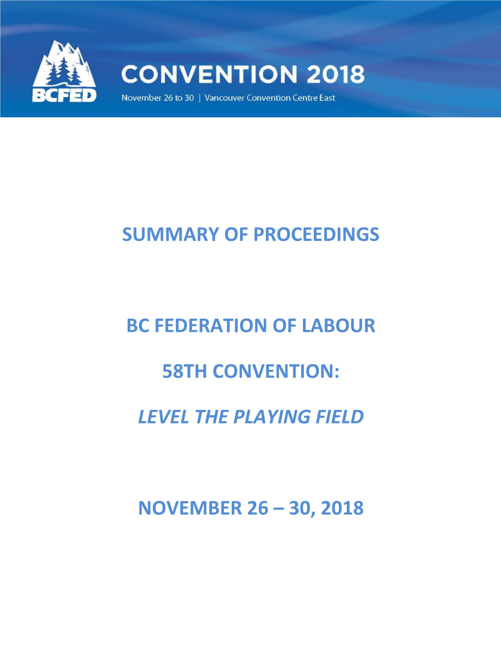 Summary of Proceedings Bc Federation of Labour 58Th