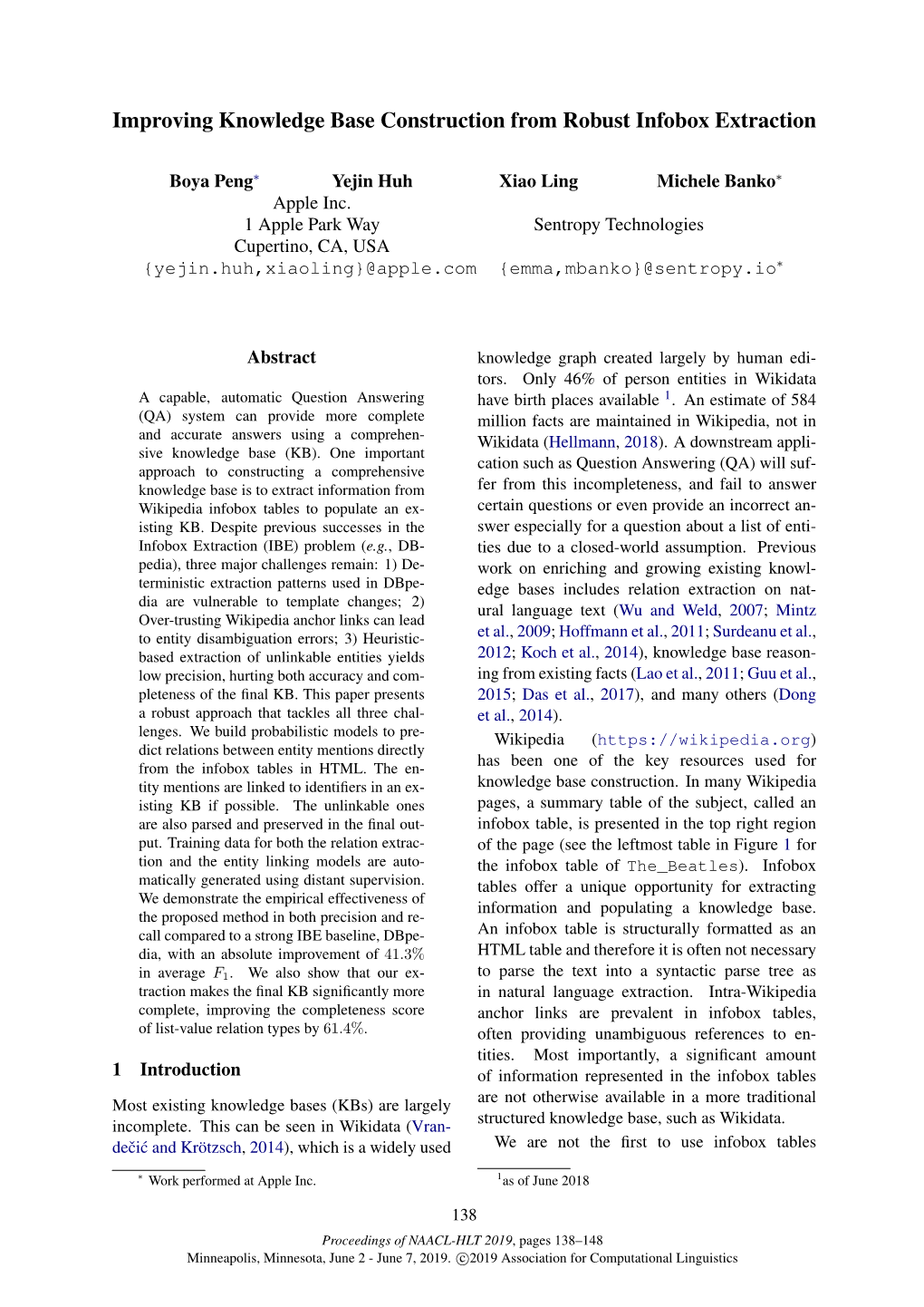 Improving Knowledge Base Construction from Robust Infobox Extraction