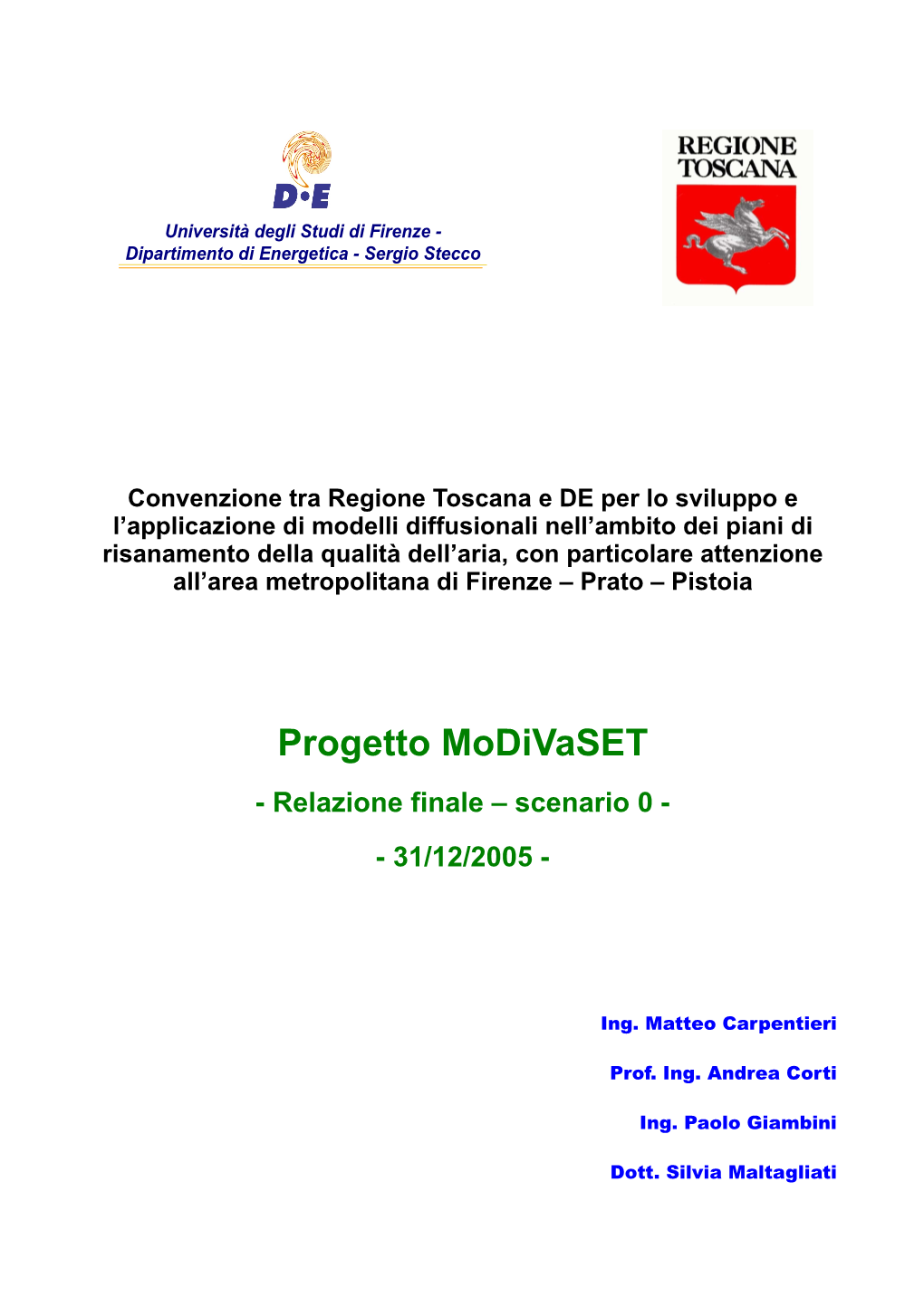 Progetto Modivaset - Relazione Finale – Scenario 0 - - 31/12/2005