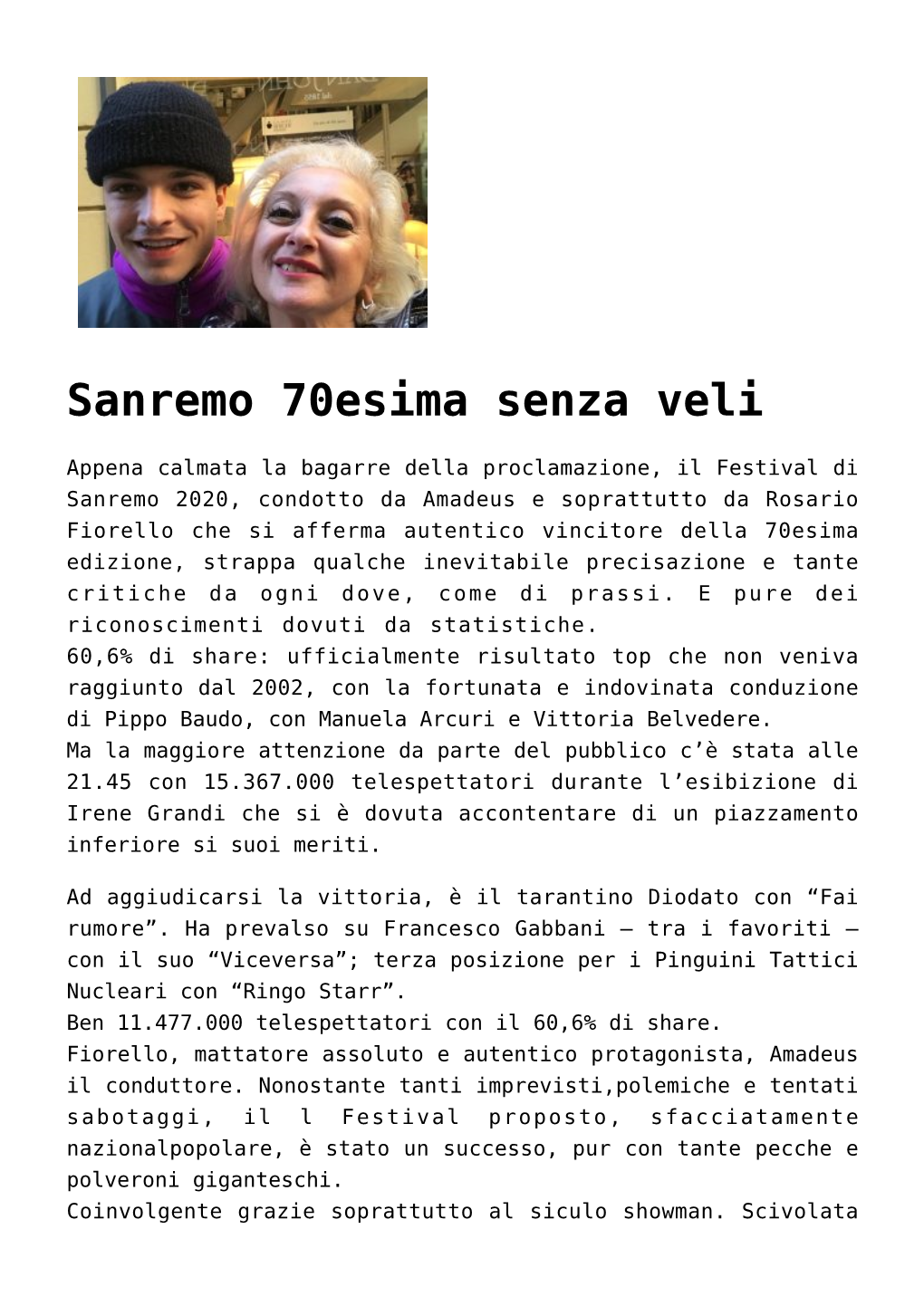 Sanremo 70Esima Senza Veli