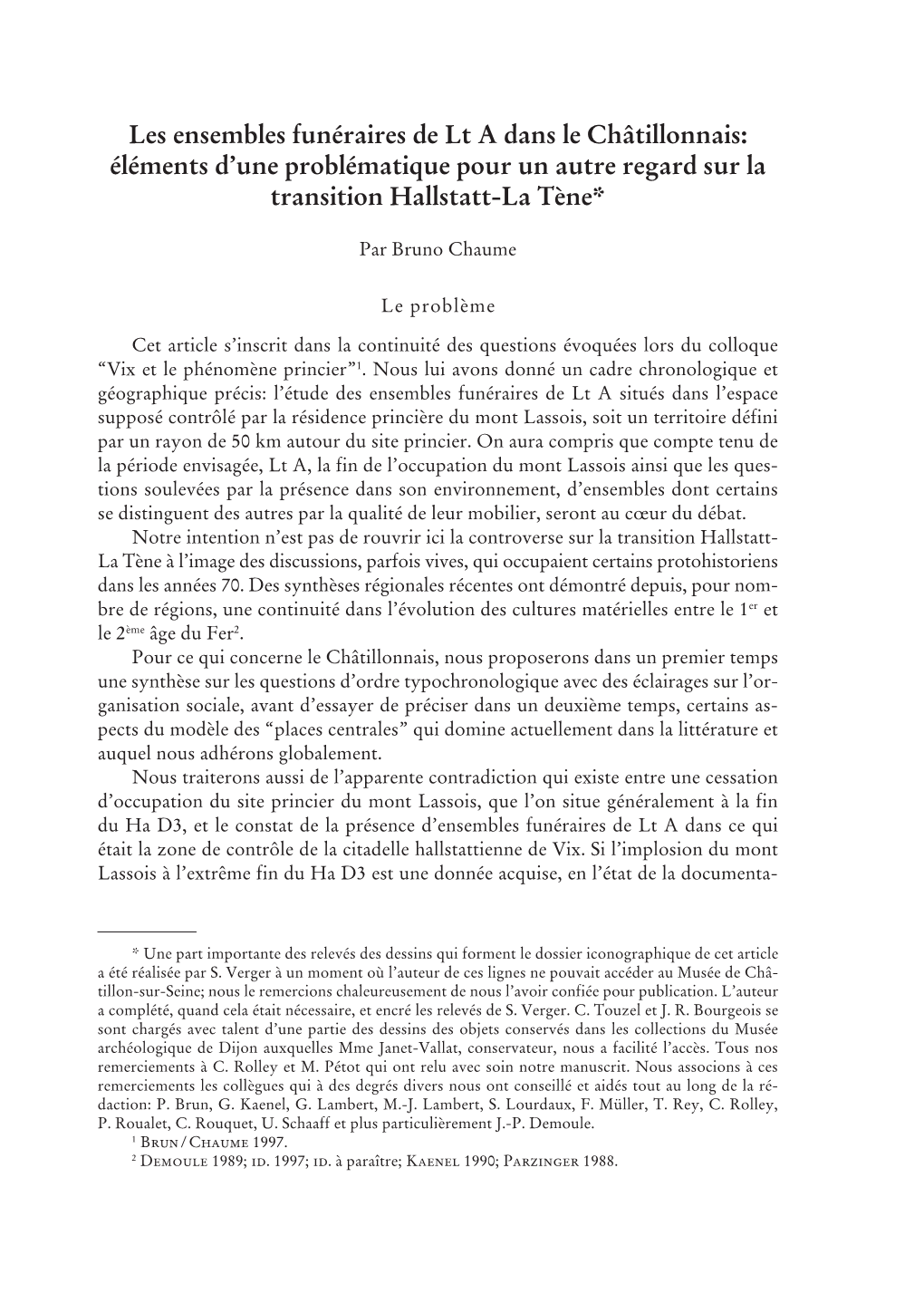 Les Ensembles Funéraires De Lt a Dans Le Châtillonnais: Éléments D’Une Problématique Pour Un Autre Regard Sur La Transition Hallstatt-La Tène*