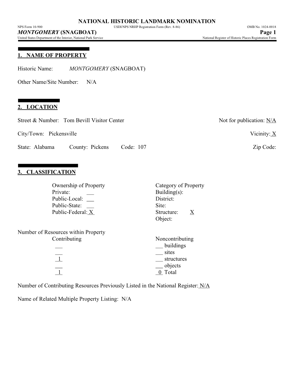 MONTGOMERY (SNAGBOAT) Page 1 United States Department of the Interior, National Park Service National Register of Historic Places Registration Form