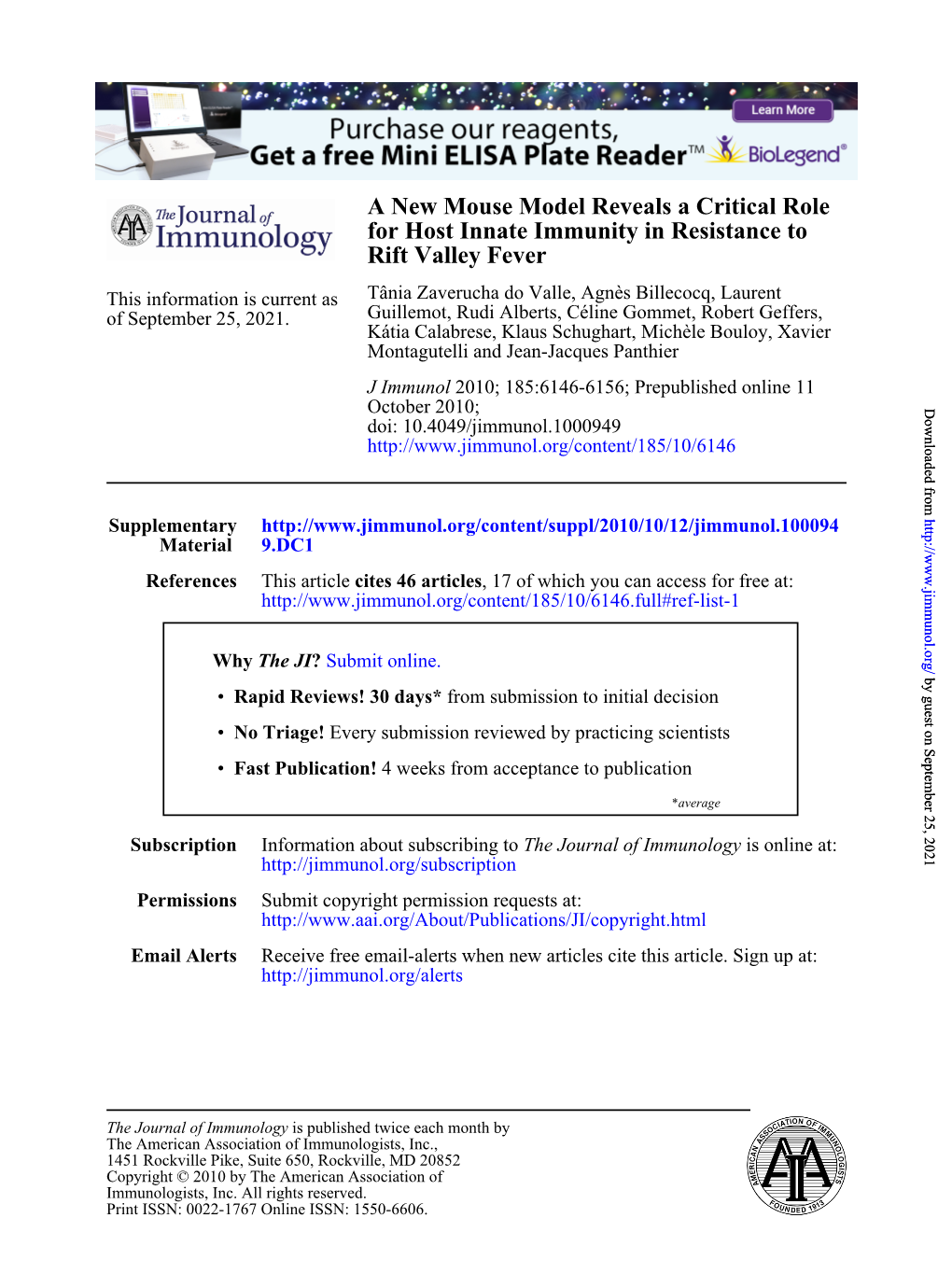 Rift Valley Fever for Host Innate Immunity in Resistance to a New