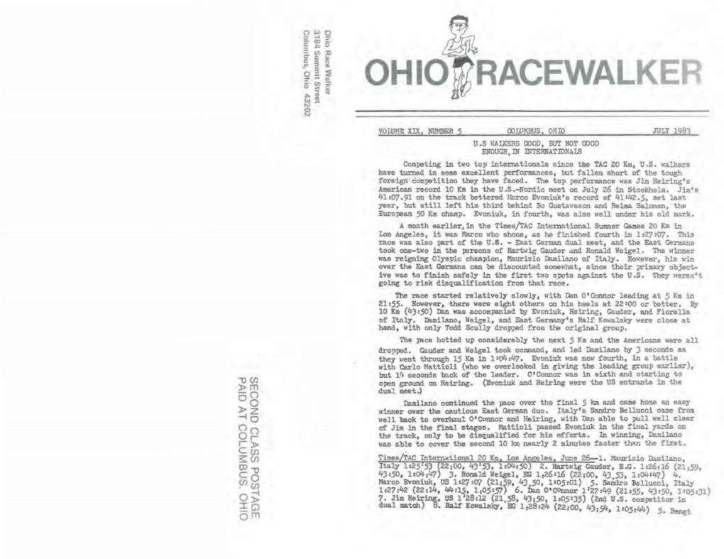 Ooms , OHIO .Njly 1983 U .S WAI.Lql:RSGOOD, but NOT GOOD ENOUGH,JN Dlternatldnals Competing in Two Top Internationals Since Tee TAC 20 Km, U .S