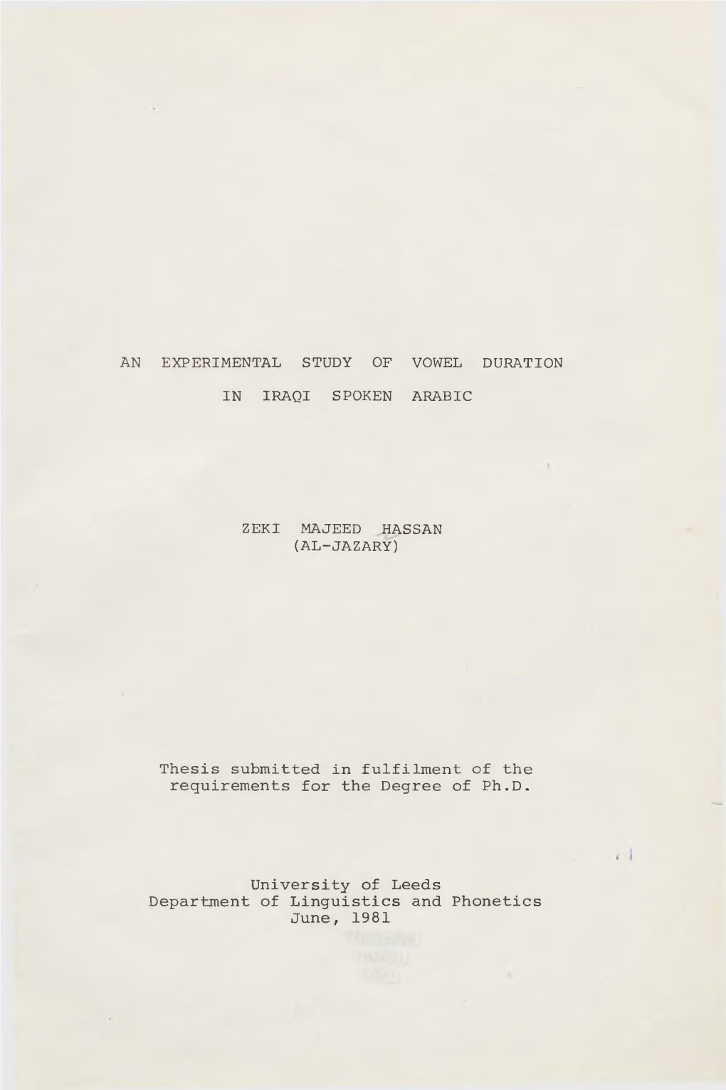 An Experimental Study of Vowel Duration in Iraqi