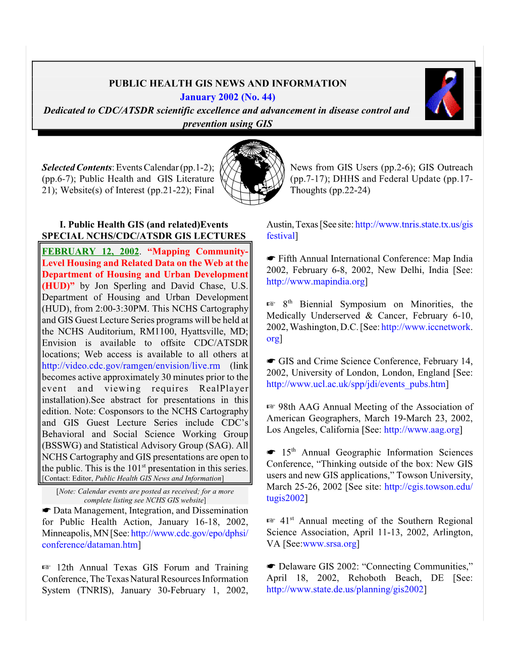 Public Health GIS News and Information, No. 44 (January 2002)