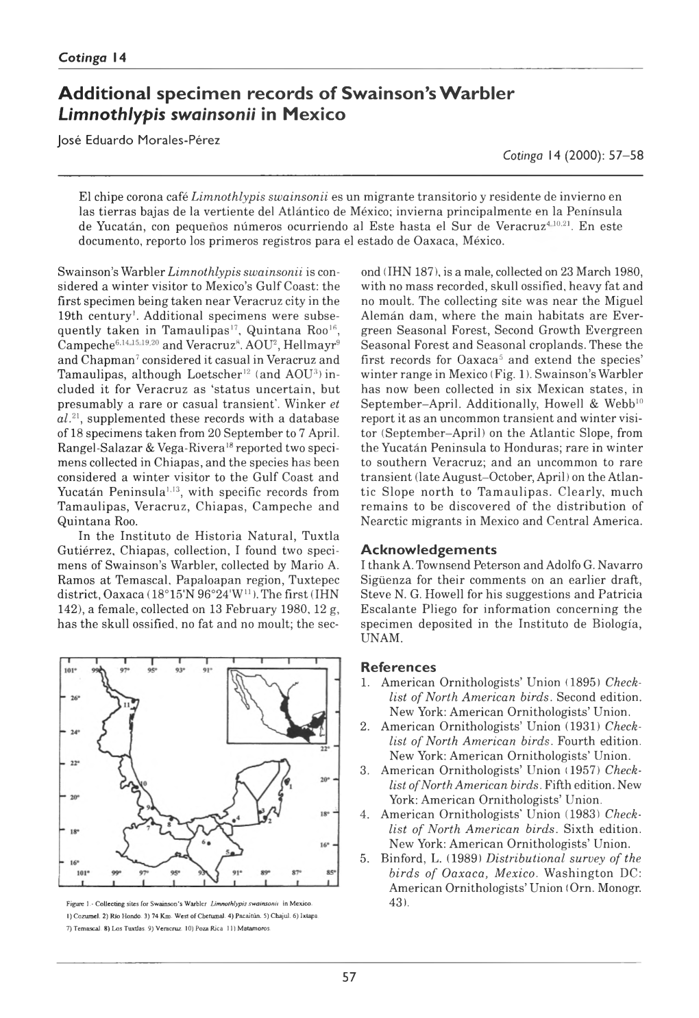 Additional Specimen Records of Swainson's Warbler Limnothlypis