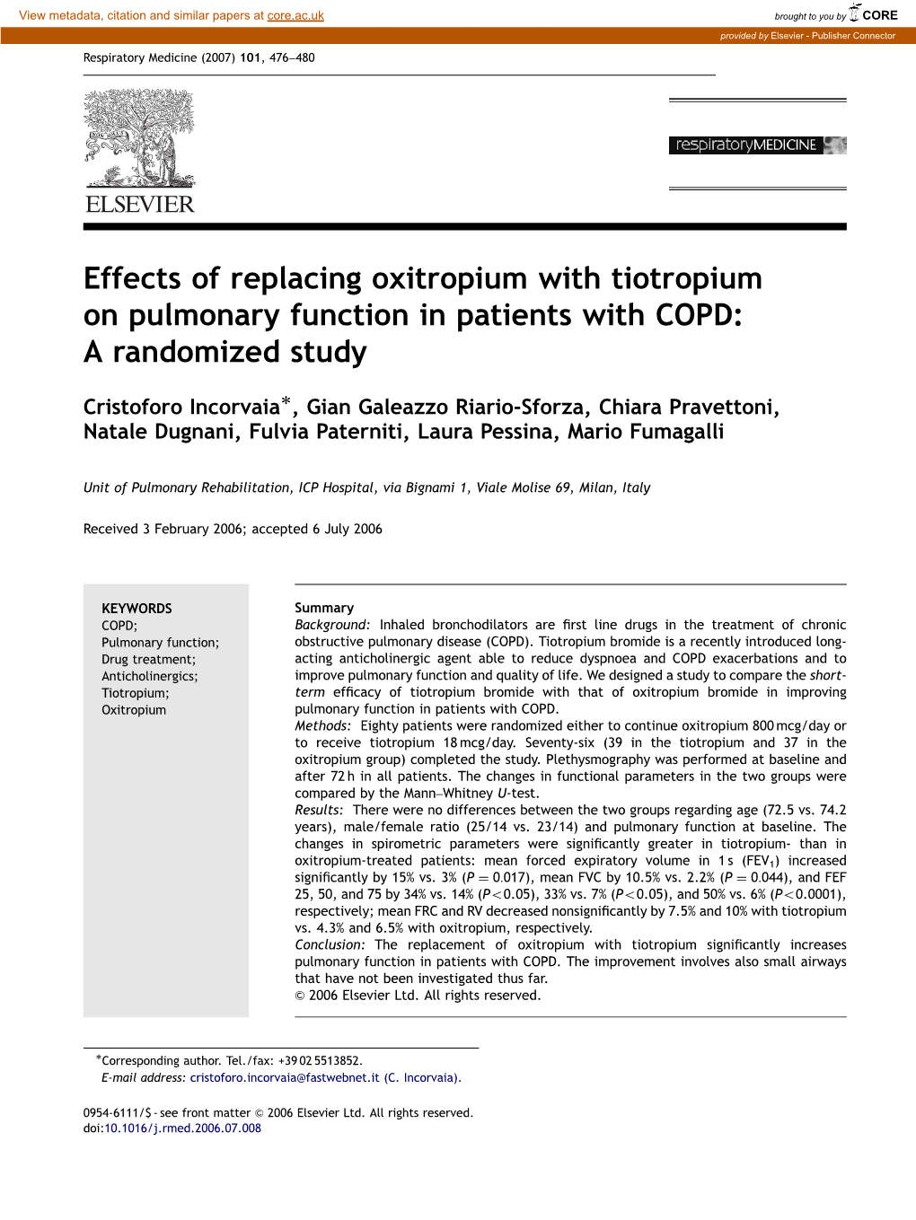 Effects of Replacing Oxitropium with Tiotropium on Pulmonary Function in Patients with COPD: a Randomized Study