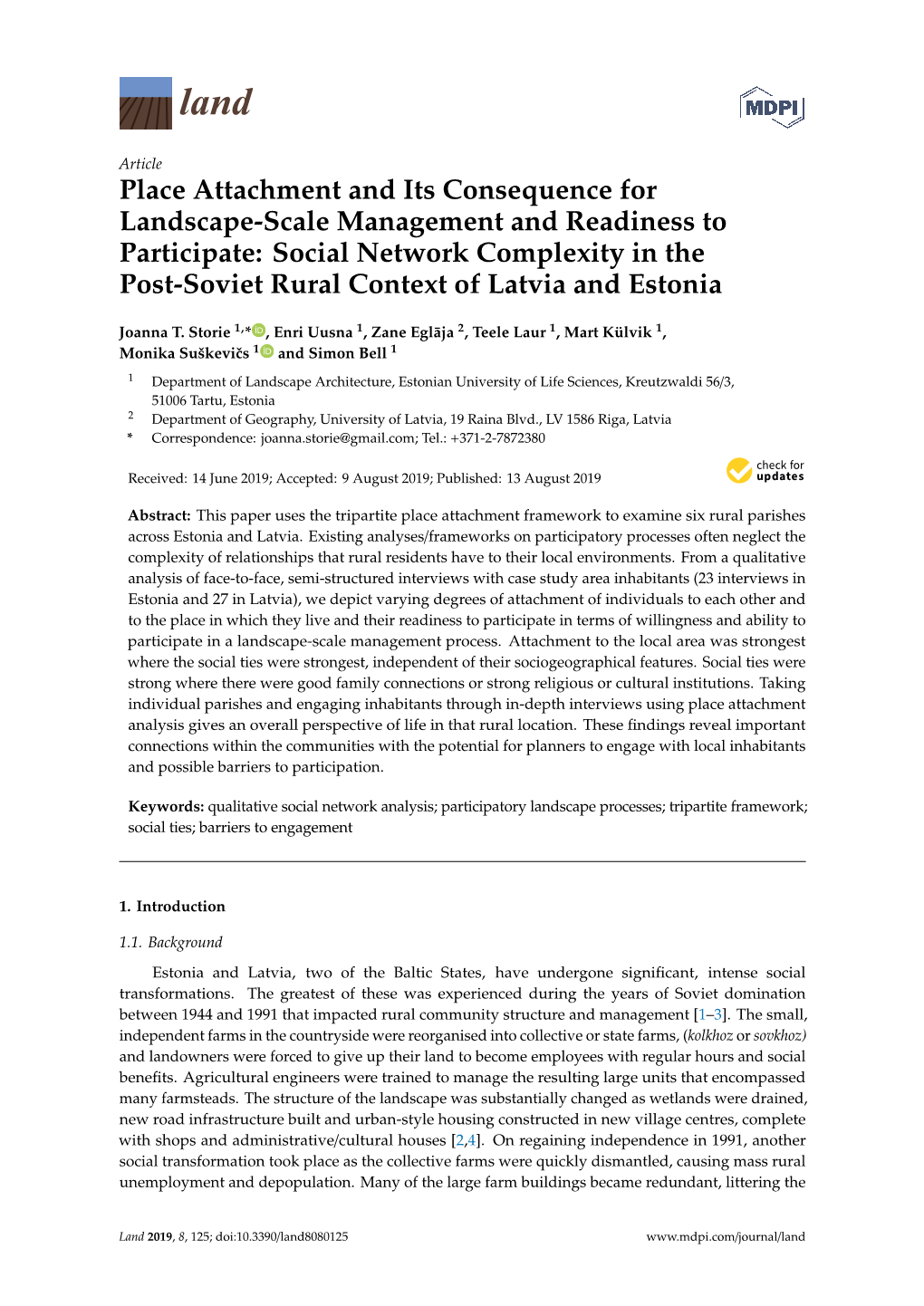 Place Attachment and Its Consequence for Landscape-Scale Management and Readiness to Participate