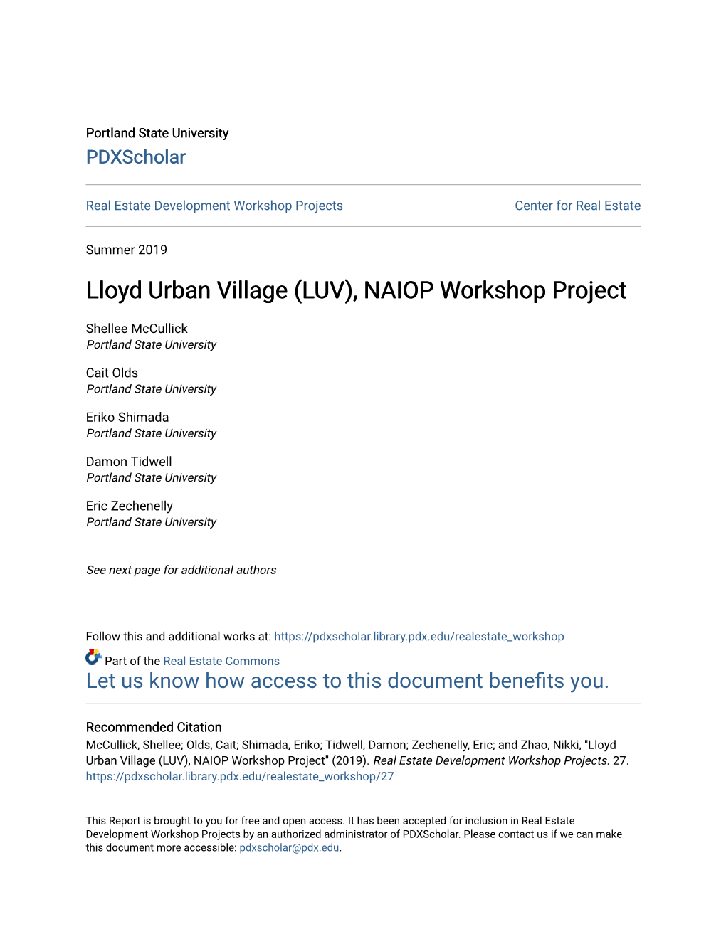 Lloyd Urban Village (LUV), NAIOP Workshop Project