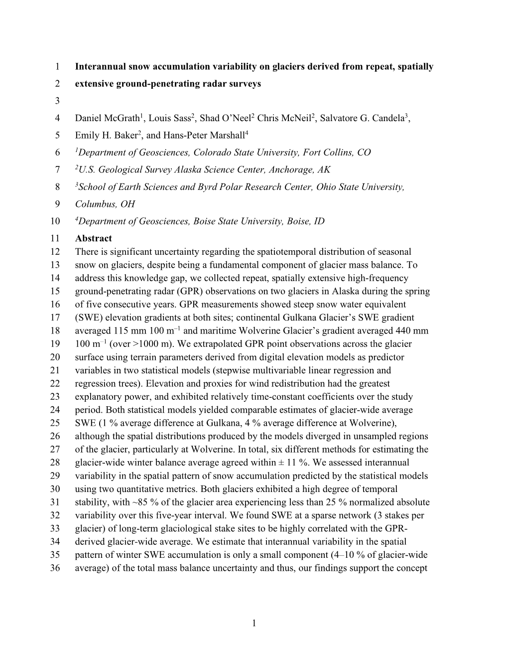 1 Interannual Snow Accumulation Variability on Glaciers Derived From