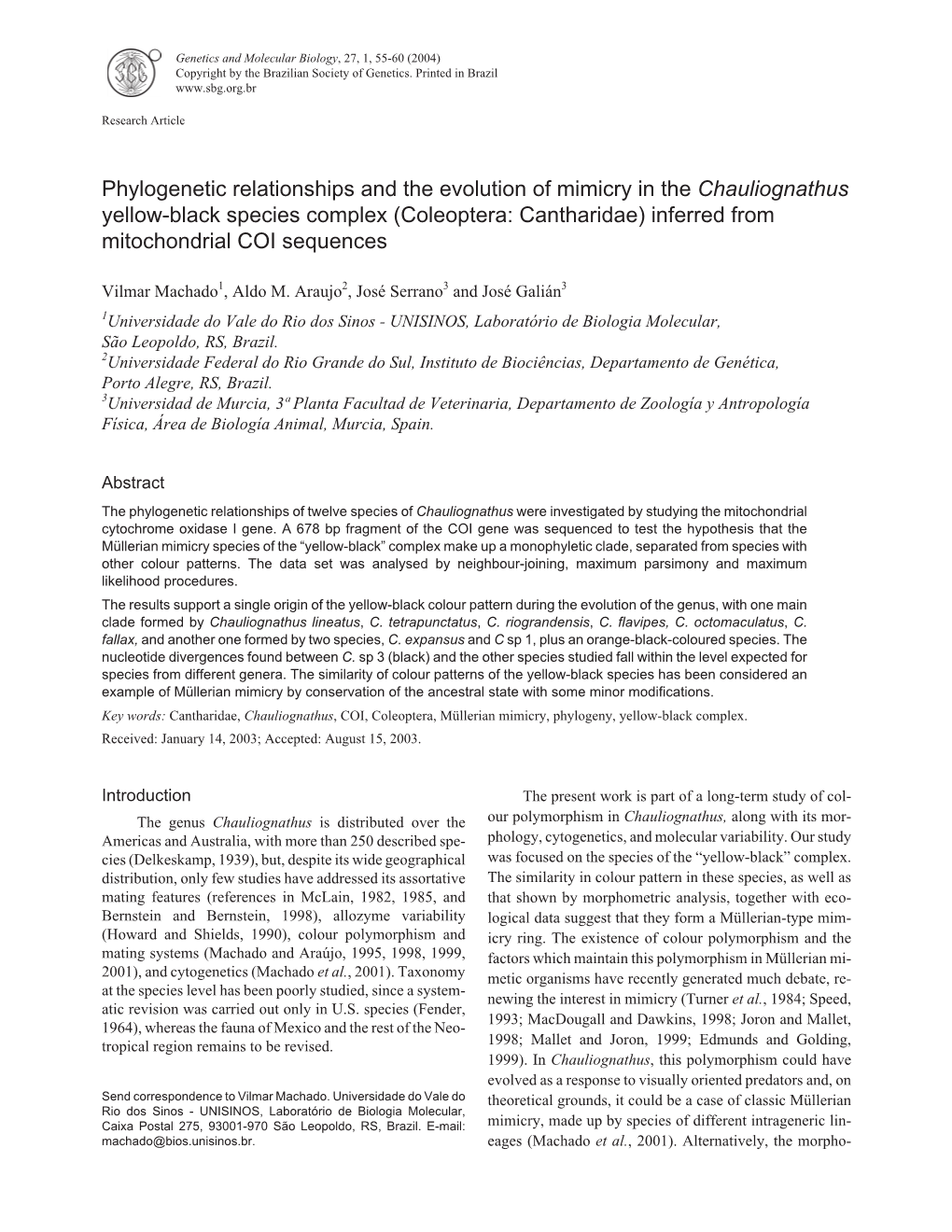 Phylogenetic Relationships and the Evolution of Mimicry in The