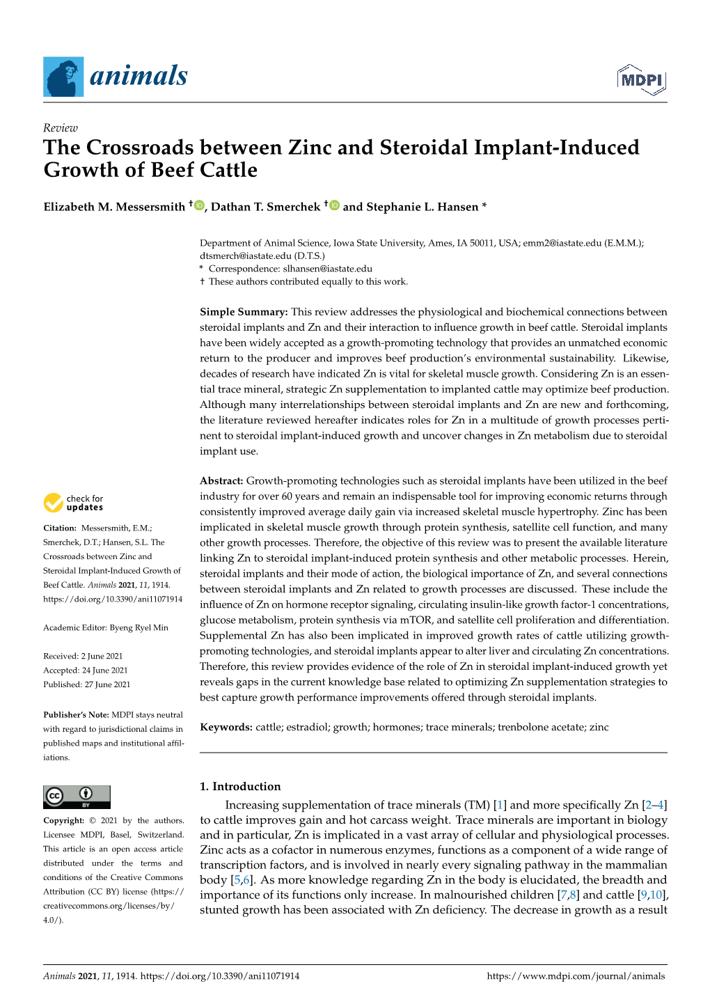 The Crossroads Between Zinc and Steroidal Implant-Induced Growth of Beef Cattle