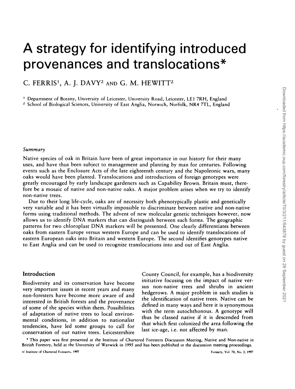 A Strategy for Identifying Introduced Provenances and Translocations*