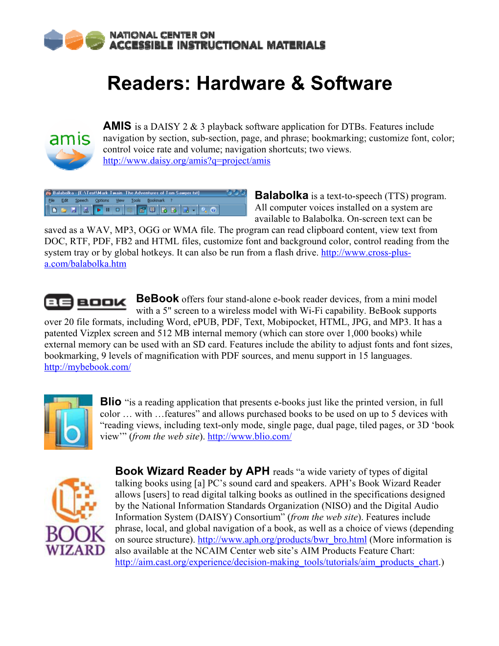 Supported Reading Software