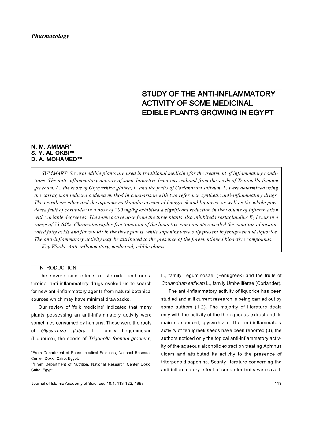 Study of the Anti-Inflammatory Activity