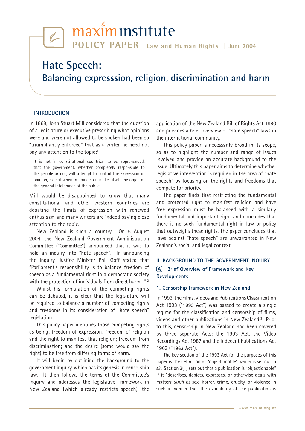 Hate Speech: Balancing Expresssion, Religion, Discrimination and Harm