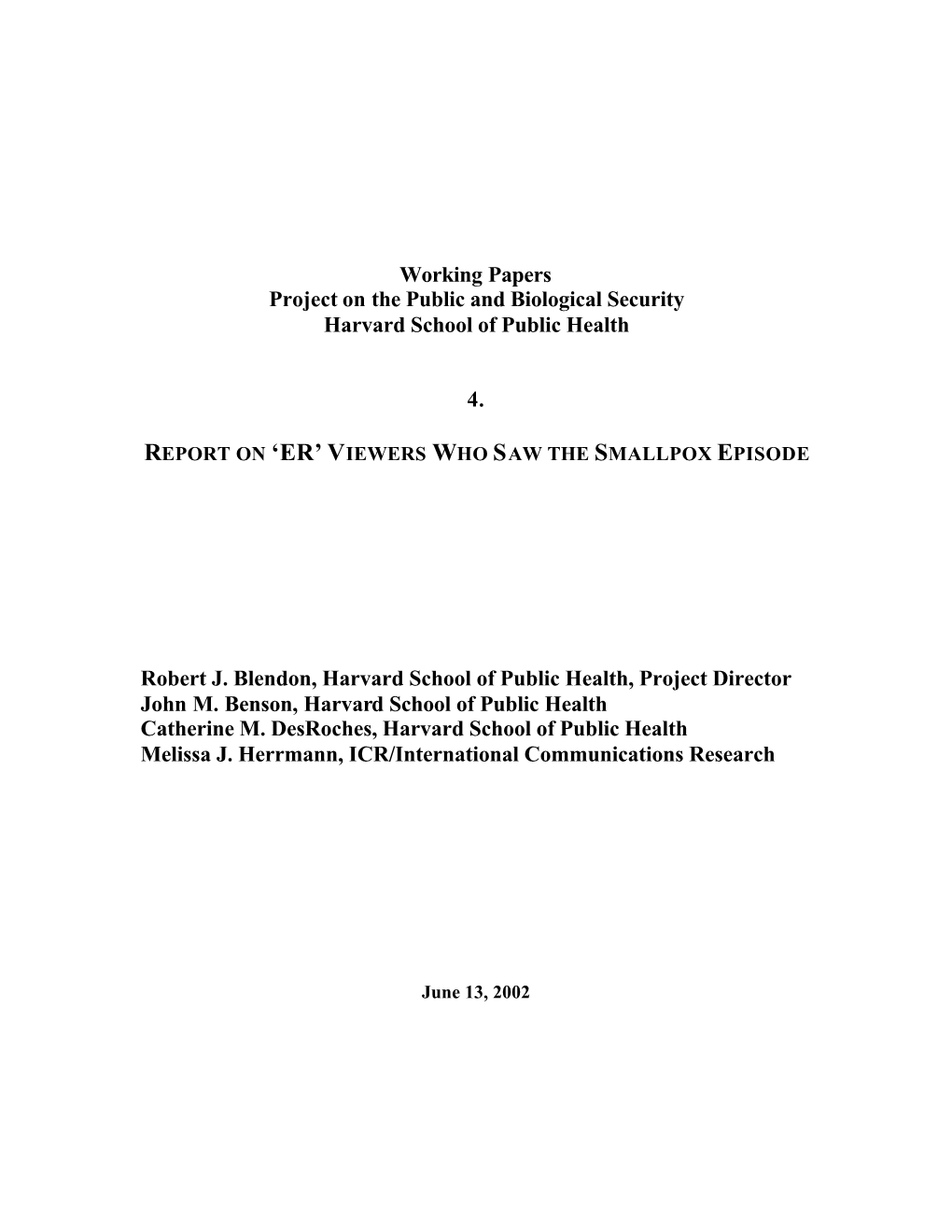 Report on 'Er' Viewers Who Saw the Smallpox Episode