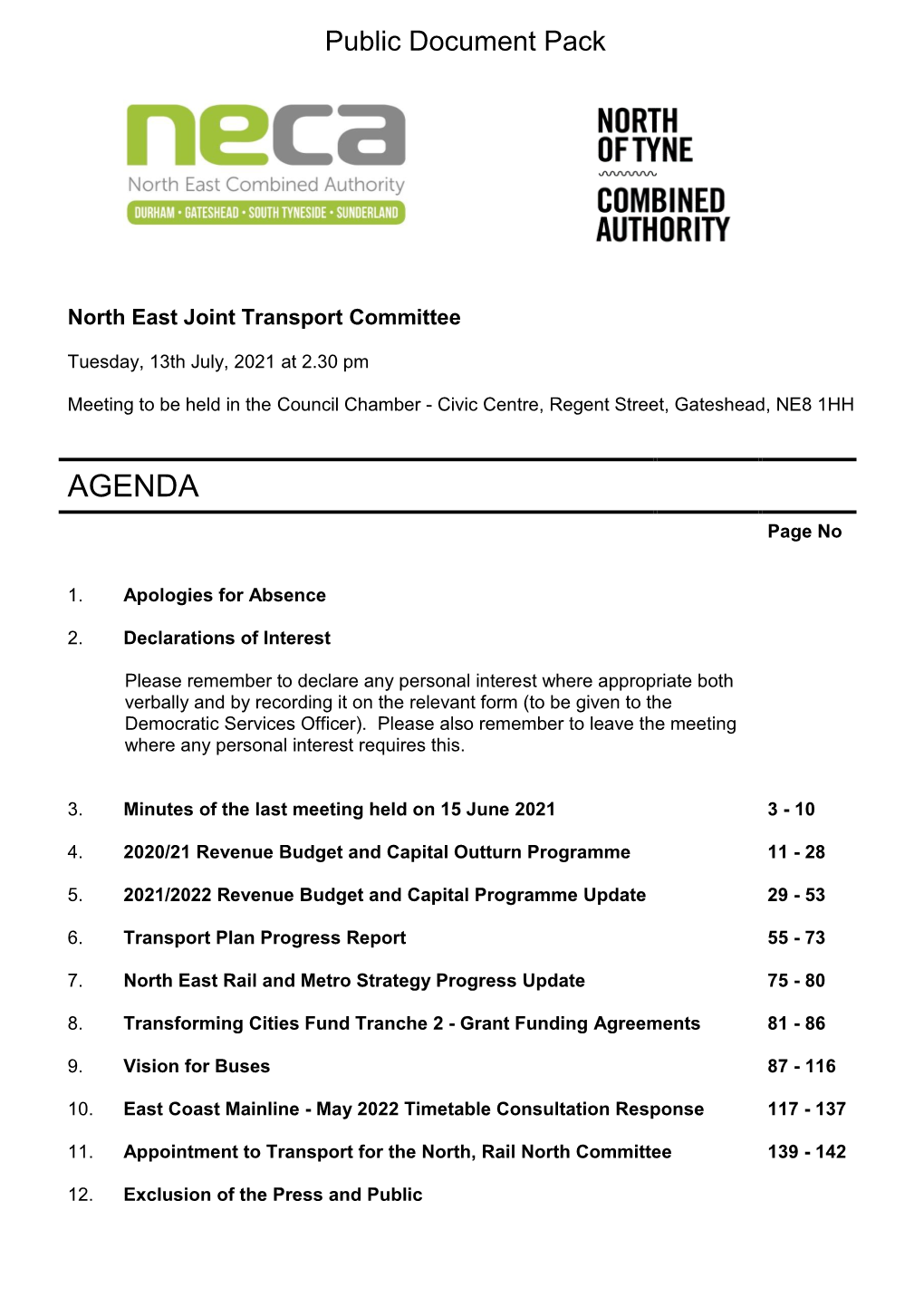 (Public Pack)Agenda Document for North East Joint Transport Committee, 13/07/2021 14:30