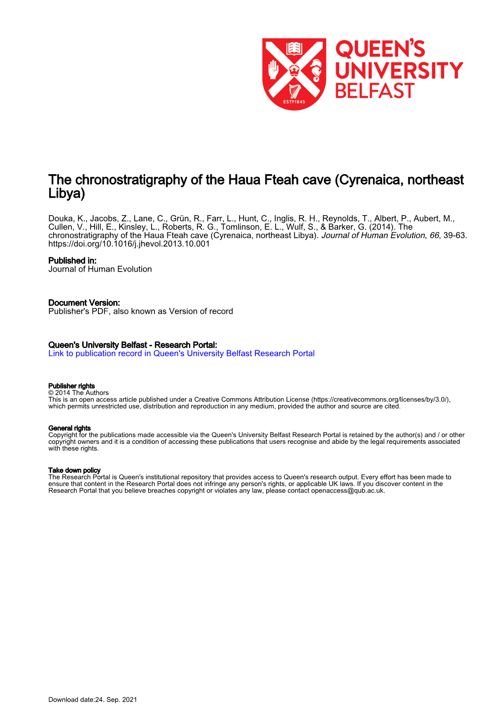 The Chronostratigraphy of the Haua Fteah Cave (Cyrenaica, Northeast Libya)