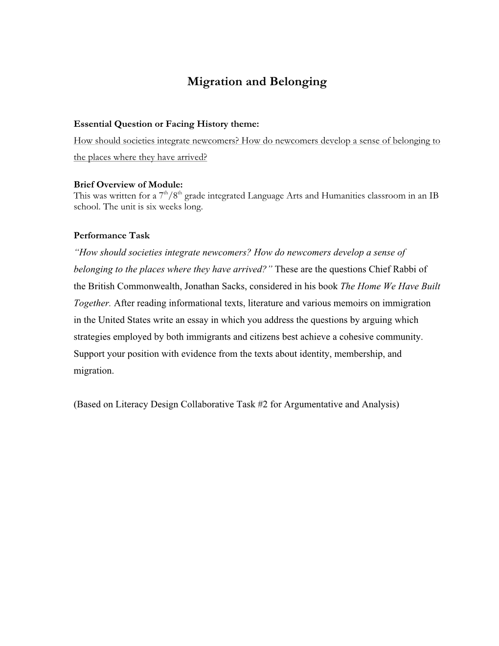 Migration and Belonging Module