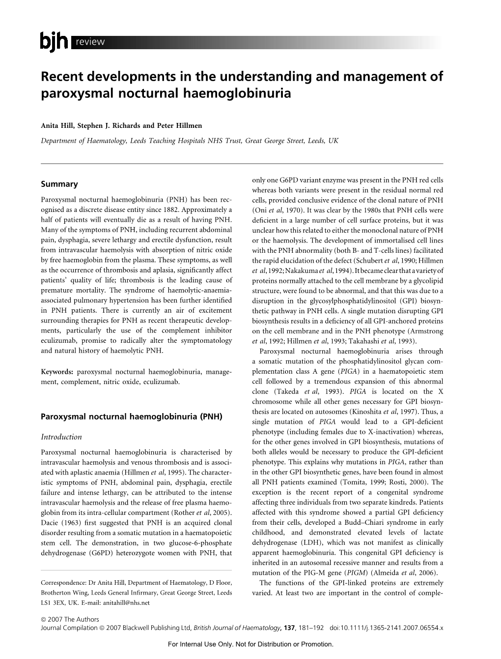 Recent Developments in the Understanding and Management of Paroxysmal Nocturnal Haemoglobinuria