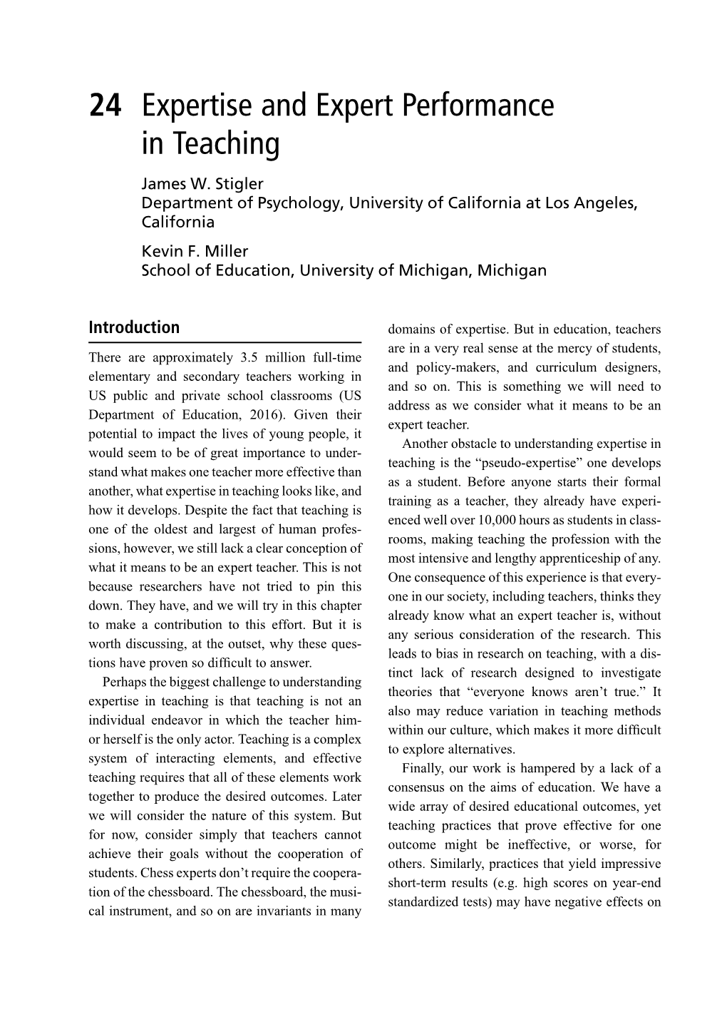 24 Expertise and Expert Performance in Teaching James W