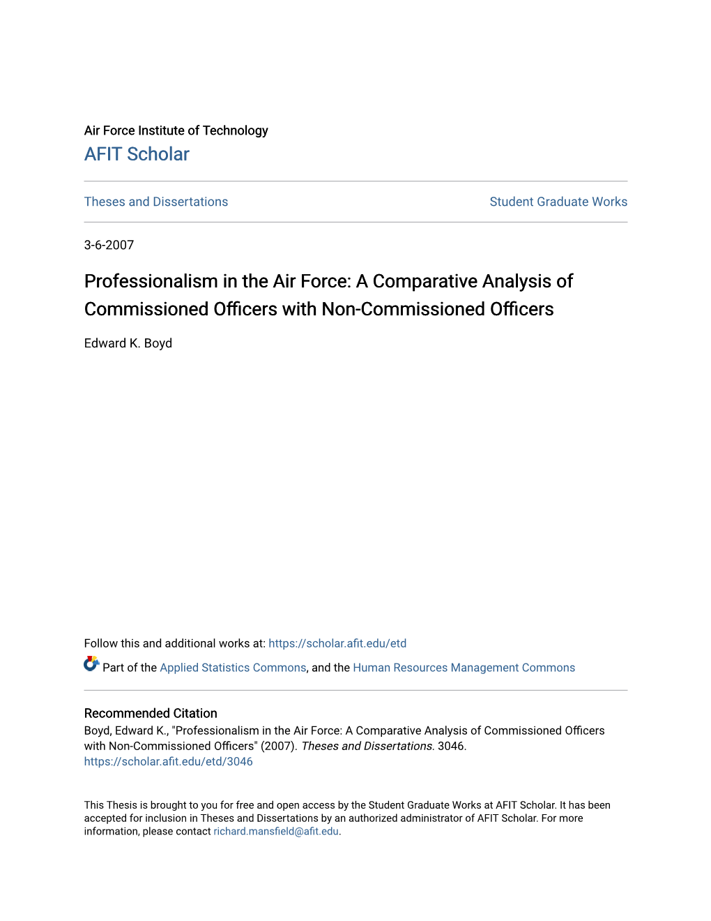 Professionalism in the Air Force: a Comparative Analysis of Commissioned Officers with Non-Commissioned Officers